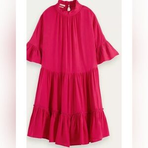 Scotch and Soda Pink  Ruffle Sleeved Tiered Mini Dress Sz 36